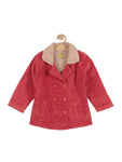 Front Open Fur Lined Blazer Jacket - Red