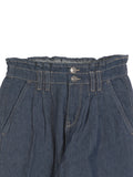 Elastic Waist Mild Distressed Loose Fit Jeans - Navy Blue