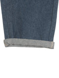 Elastic Waist Mild Distressed Loose Fit Jeans - Navy Blue