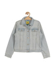 Mild Distressed Front Open Denim Jacket - Blue