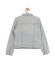 Mild Distressed Front Open Denim Jacket - Blue