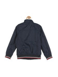 Front Open Fur Lined Jacket - Navy Blue