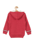 Front Open Hooded Fur Lined Sweater - Red