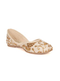 Floral Golden Embroidered Ethnic Wear Juttis - Cream