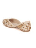 Floral Golden Embroidered Ethnic Wear Juttis - Cream