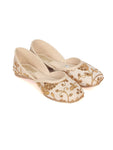 Floral Golden Embroidered Ethnic Wear Juttis - Cream