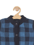 Bold Check Front Open Sweater - Navy Blue
