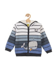 Fish Print Front Open Hooded Furr Sweater - White