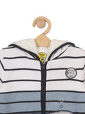 Fish Print Front Open Hooded Furr Sweater - White