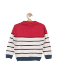 Horizontal Stripe Round Neck Sweater - Red