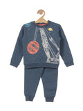 Space Print Round Neck Track Suit - Blue