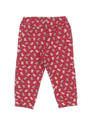 Teddy Print Track Bottoms - Red