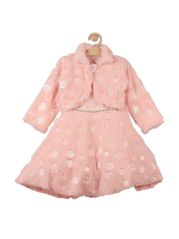 Furr Party Frock With Shrug - Peach