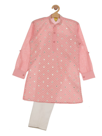 Embroidered Kurta Pajama Set - Pink