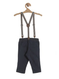 Straight Fit Elastic Waist Trouser With Suspenders - Navy Blue