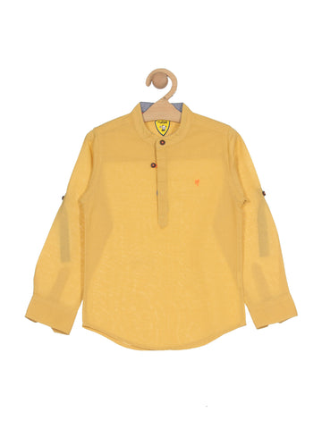 Band Collar Premium Cotton Solid Shirt - Mustard
