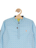 Band Collar Premium Cotton Printed Shirt - Blue