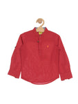 Band Collar Premium Cotton Solid Shirt - Red