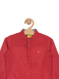 Band Collar Premium Cotton Solid Shirt - Red