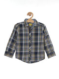 Check Premium Cotton Full Shirt With Tshirt Attached - Navy Blue