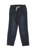 Elastic Waist Cross Pocket Straight Fit Jogger Jeans - Navy Blue