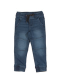 Elastic Waist Cross Pocket Straight Fit Jogger Jeans - Blue