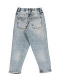 Elastic Waist Straight Fit Jeans - Blue