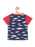 Navy Blue Fish Print T-shirt