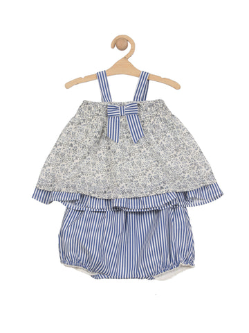 Printed Girls Top With Bloomer - Blue