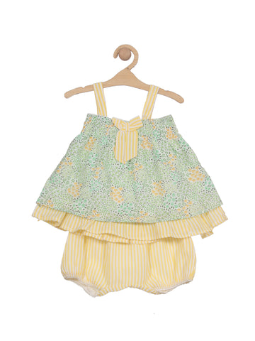 Printed Girls Top With Bloomer - Yellow