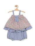 Printed Girls Top With Bloomer - Blue