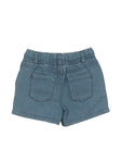 Elastic Waist Mild Distressed Denim Shorts - Blue