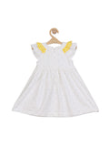 Premium Hosiery Cotton Yellow Doll Print Frock - White