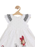 Premium Hosiery Cotton Red Doll Print Frock - White