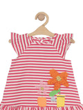 Premium Hosiery Cotton Striped Frock - Red