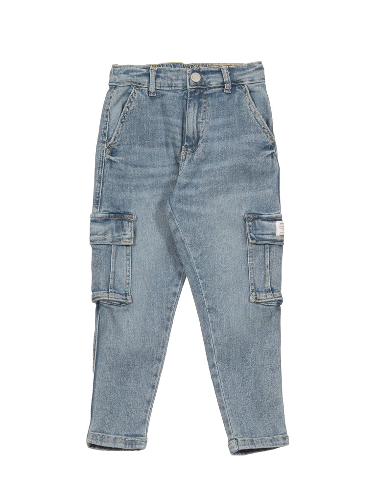 Mild Distressed Elastic Waist 6 Pocket Cargo Fit Jeans - Blue – Lil Lollipop