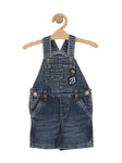Distressed Relaxed Fit Denim Dungaree Shorts - Blue