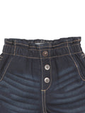 Elastic Waist Mild Distressed Denim Shorts - Navy Blue