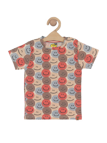 Premium Cotton Smile Print Tshirt - Beige