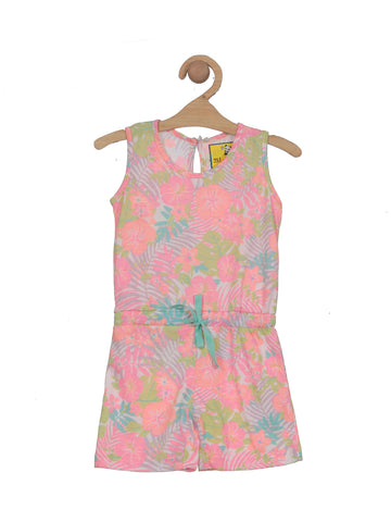 Premium Cotton Floral Print Jumpsuit - Pink