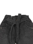 Mild Distressed Denim Shorts - Black