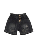 High Distressed Denim Shorts - Black