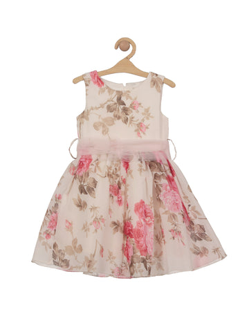 Premium Floral Print Party Frock - White