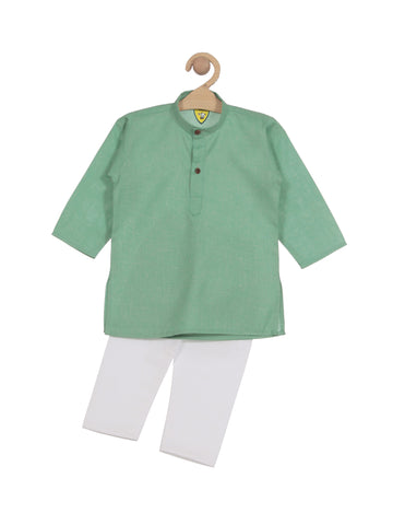 Solid Cotton Kurta Pyjama Set - Green