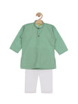 Solid Cotton Kurta Pyjama Set - Green