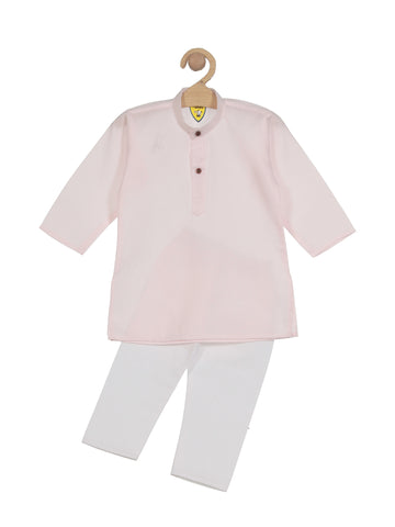 Solid Cotton Kurta Pyjama Set - Pink