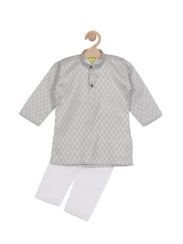 Cotton Floral Print Kurta Pyjama Set - Grey