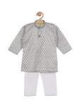 Cotton Floral Print Kurta Pyjama Set - Grey