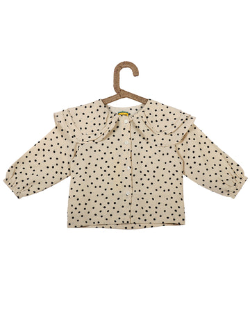 Brown With Black Polka Dot Top With Frill Collar