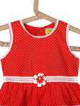 Red Cotton Frock With White Polka Dots